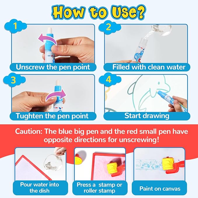 Water Doodle Mat 40 x 32 Inch Painting Doodle Toddler Toys, Water Drawing Mat, Large Magic Drawing Doodling Mat Educational Toys for Kids Age 3 4 5 6 7 Toddler Boys Girls Christmas Birthday Gifts