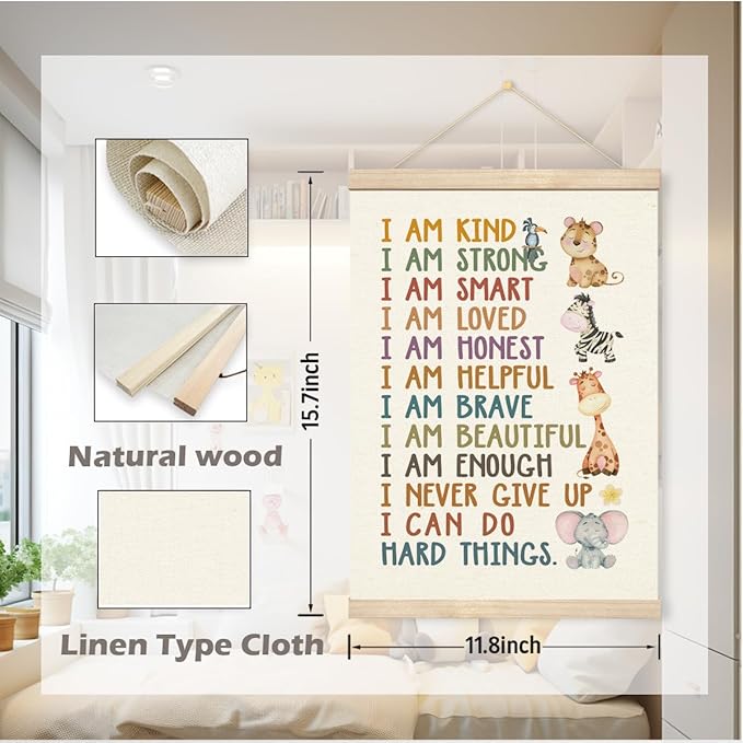 Positive Affirmations Banner, Canvas Wall Art, Inspirational Wall Hanging Poster, Mental Health Decors, Therapy Canvas Poster, Inspirational Hanging Decor for Classroom Home Bedroom 11.8x15.7 Inches