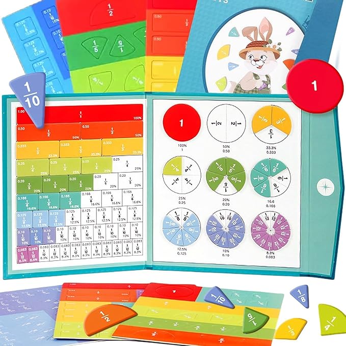Magnetic Fraction Demonstration Book, Magnetic Fraction Book, Magnetic Fraction Tiles, Magnetic Fraction Disc Set, Math Manipulatives for Elementary School (1set)