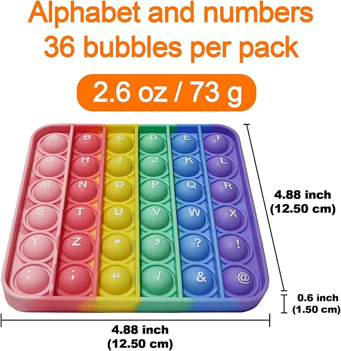 Alphabet Pop Fidget Toy Letters ABC Numbers Learning and Educational Toys Square Sensory Toys Popper Games Gifts for Kids 4 Packs Double Side Macaron(2 Alphabet Numbers and 2 Uppercase Lowercase)