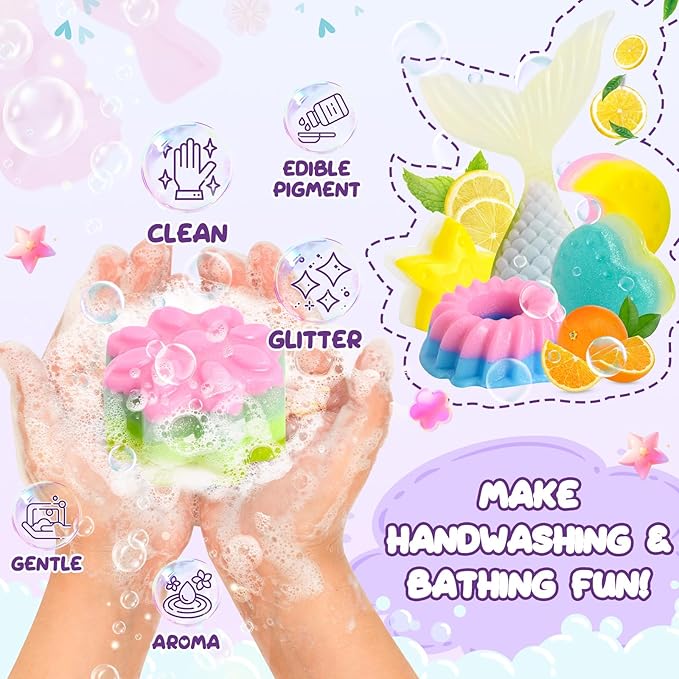 Jcoos Soap Making Kit for Kids, Make Your Own Soap Kit Soap Making Kit Science Kits for Kids, 9 Soap Mold, Soap Base, Scents, Activities Girls Crafts Christmas Gifts