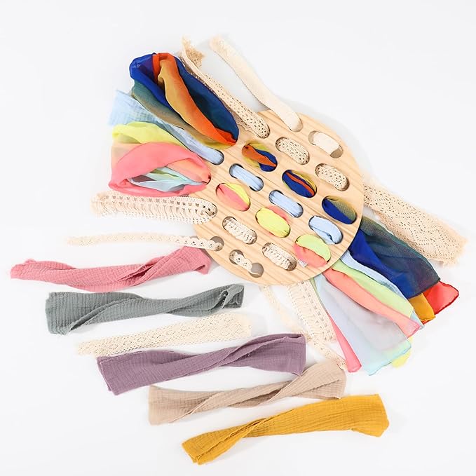 Montessori Lacing Silk Boards Natural Loose Parts Play Materials for Kids Weaving Board Toddler Wooden Lacing Toys Open Ended Play