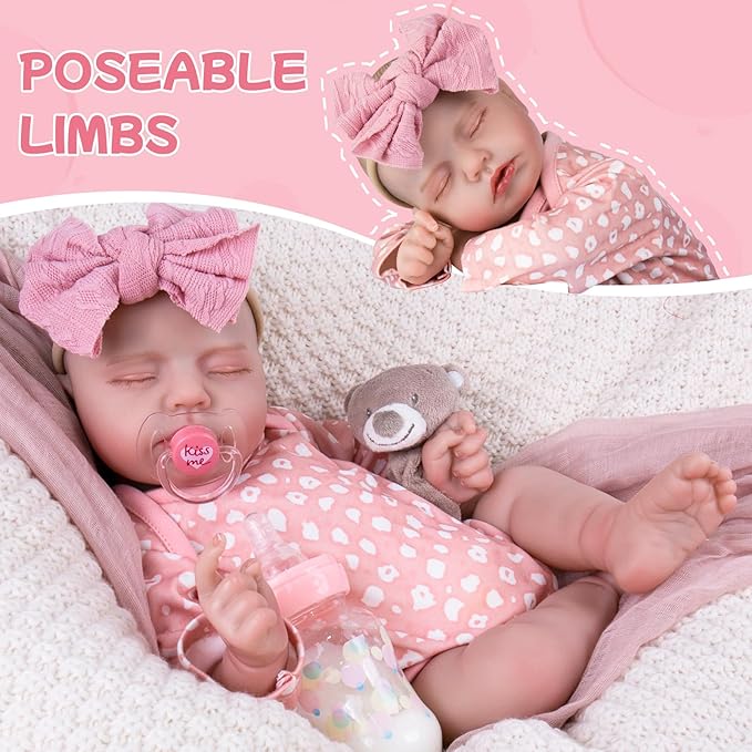 Aori Realistic Reborn Baby Doll - 20" Lifelike Newborn Girl with Weighted Cloth Body, Packed with Bottle, Pacifier & Outfit Set for Kids & Collectors