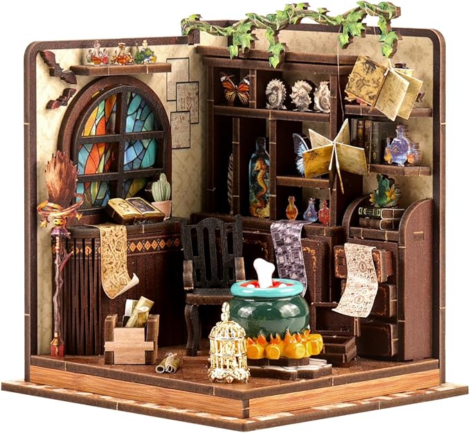 Book Nook Kit - DIY Miniature House Dollhouse 3D Puzzles for Adults and Teens - Gifts for Family and Friends Bookshelf Decor Tiny House Model Build with LED Light (AW01-002)