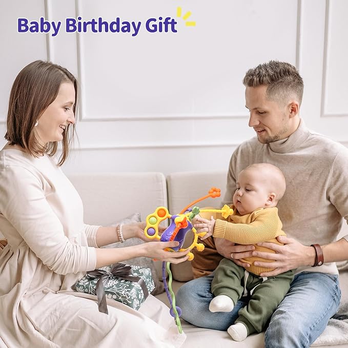 Baby Toys 6 to 12 Months Airplane Travel Essentials| Car Seat Toy-Baby Teether Mittens with Rattle Toys for 1 Year Old Boy Girl Easter Basket Stuffers Toddler Sensory Toys for Kids with Autism