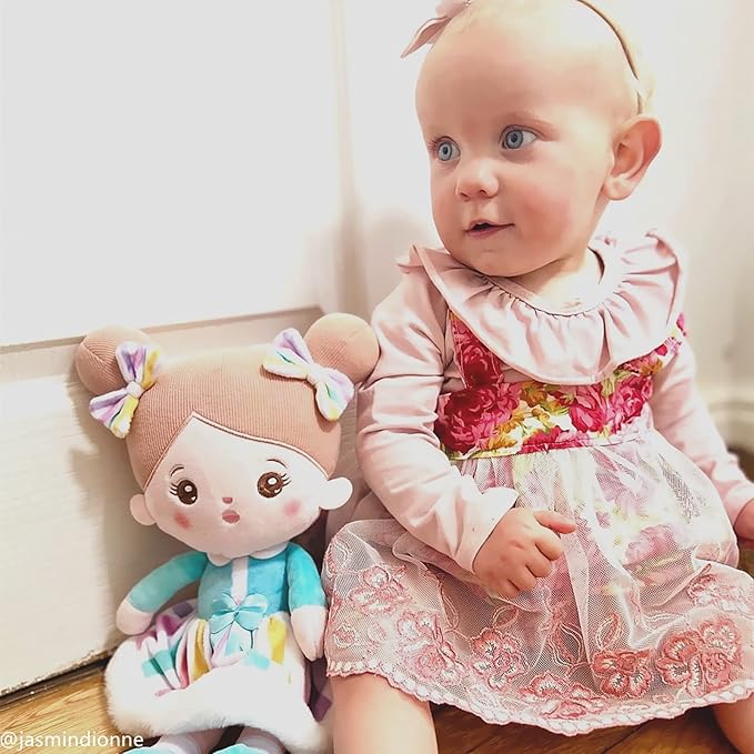 OUOZZZ 15" Soft Baby Doll Toys for 1 + Year Old Girl Gifts, Birthday Gifts for 1 Year Old Girl Christmas Plush Toys Gift for Toddler Kids Rainbow