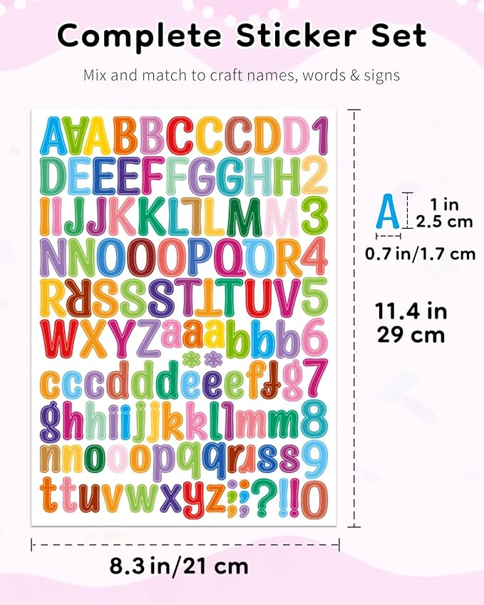 Uniclife 10 Sheets Letter Stickers, 1260 Pcs Scrapbook Stickers, 1 Inch Vinyl Number Alphabet Sticker, Self-Adhesive Stick on Letters for Mailbox Bottles Crafts Posters Decor, 10 Colors