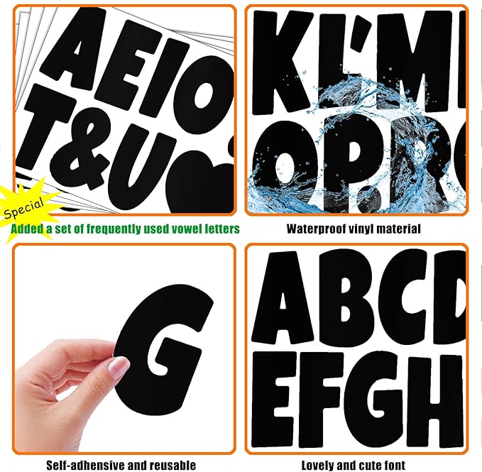 Bemeol Bulletin Board Letters 462 Pieces 4 Inch Alphabet Letter Stickers Cutout Letters for Poster Board Display Home Classroom School Decor(Black)