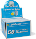 LIGHTHOUSE - Square Coin Tubes - Convenient Push Top, Virtually Unbreakable, Acid Free and Archival Quality - Coin Tubes for US Medallions, 50 Pack