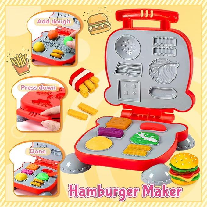 99 PCS 5 in 1 Dough Sets for Kids Ages 3-4-8, Art Crafts Dough Tools Kit, Ice Cream Playset Noodle Hamburger Cake Maker Machine, Dessert Rack, Kitchen Creations Food Play Toys Toddlers Boys Girls