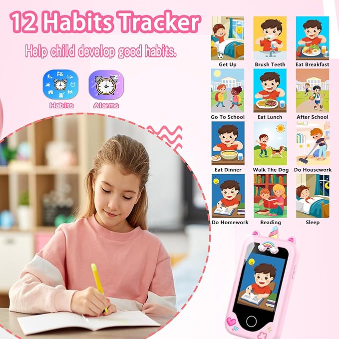 Kids Smart Phone with Dual Camera, Game & Music Player, Toddler Learning Play Toy Cell Phone, Gifts for Girls, Christmas, Birthday, Age 3-10, Light Pink
