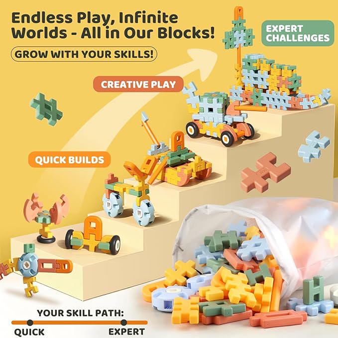 Interlocking Large Building Blocks for Toddlers 3-5, STEM Building Toys for Kids 3 3+ 4 4+ Year Old, Manipulatives Preschool Kindergarten Toys for Kids Age 3+, Birthday Gifts for Boys Girls