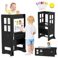 4 in 1 Kitchen Step Stool Helper for Toddlers, Adjustable-Height Toddler Learning Standing Tower with Double-Sided Whiteboard, Non-Skid Feet Kids Step Stools for Kitchen Counter Bathroom Sink