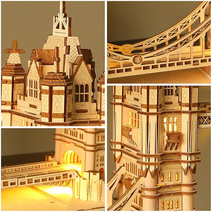 3D Wooden Puzzles for Adults, 3D Puzzle London Tower Bridge Model Kit for Adults, Led Light DIY Games Gift on Birthday Christmas, Building 3D Puzzle