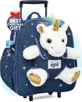 Toddler Luggage for Girls w Unicorn Toys, Kids Rolling Backpack for Girls, Toddler Suitcase, Gifts for 3 4 5 6 Year Old