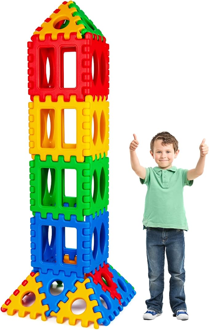 Costzon 32 Pieces Jumbo Building Blocks for Kids, Big Waffle Block Set, Preschool Educational Creativity Sensory Toy, Interconnecting Stacking Building Toy Set for Boys & Girls