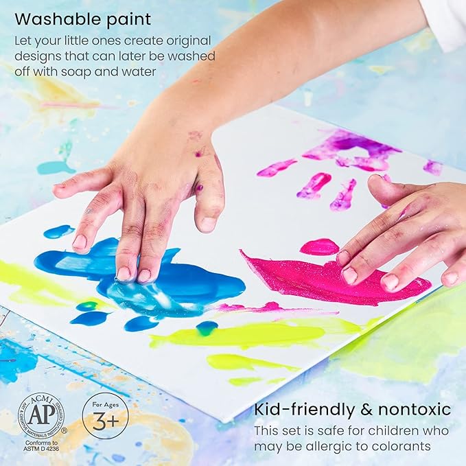 ARTEZA 16 Kids Tempera Paint Set, 13.5 oz/400 ml, Non-Toxic Washable Tempera Paint Bottles, Kids Art Supplies