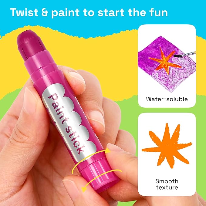 ARTISTRO 100% Washable Tempera Paint Sticks for Kids - 12 Non-toxic Paint Markers for Kids - Color Sticks with Twist Design