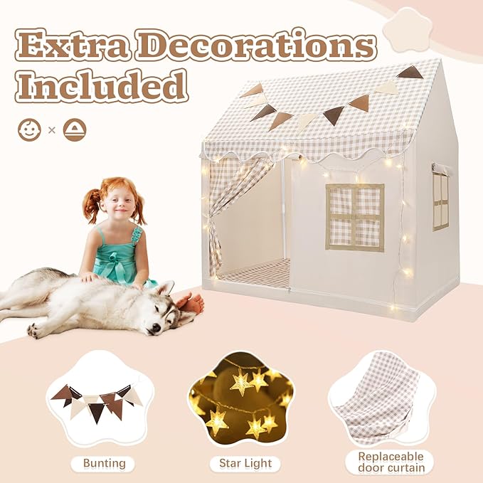 Kids Play Tent, Toddlers Playhouse with Replaceable Door Curtains, Star String, Flag, Washable, Indoor and Outdoor Play Tent for Kids, Girls & Boy Aged 3+, 47" x 31.5" x 47"