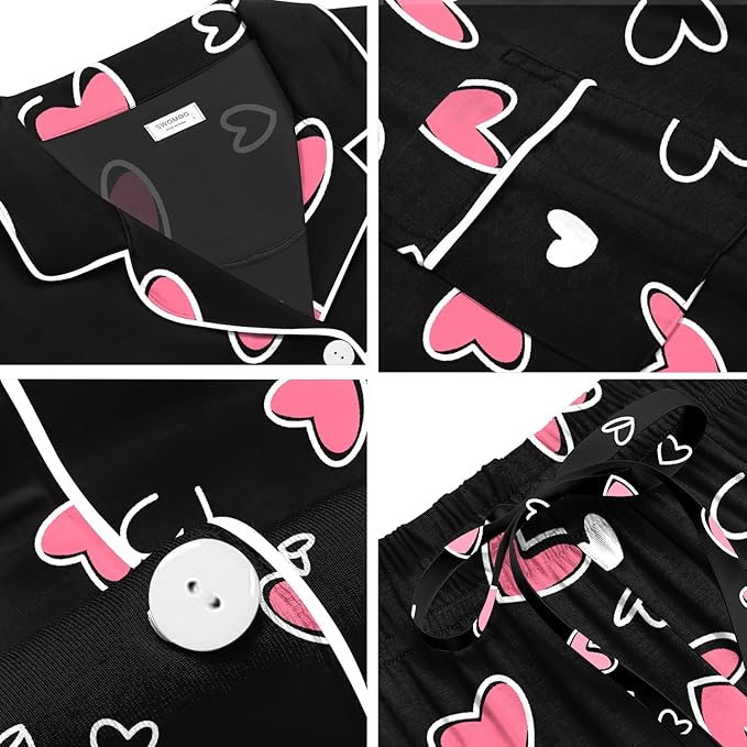 SWOMOG Womens Button Down Pajamas Set Short Sleeve Sleepwear Bride Soft Pj Lounge Sets XS-3XL