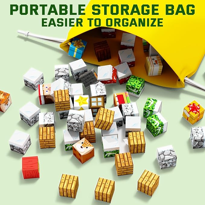 Christmas Magnetic Blocks 100 Pieces for Kids, Magnetic Tiles 3D Sensory Construction Building Santa Claus Reindeer, Magnet Cubes Stacking Toys Games for Toddlers Boys Girls Ages 3+