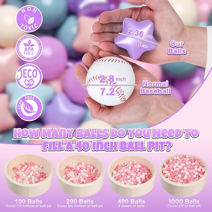 GOGOSO Ball Pit Balls for Toddlers Phthalate-Free BPA-Free Non-Toxic Crush Proof Soft Plastic Play Balls Baby Kids Shape Tent Pool Playhouse Playpen Party Decor,Pink+Purple+Blue,100PCS