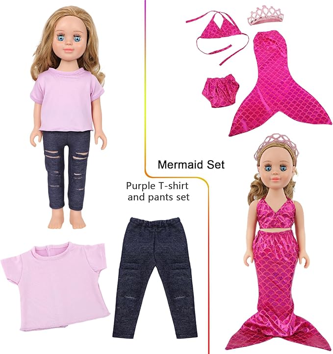 MSYO 10 Sets Doll Clothes for 17 - 18 Inch Dolls, 16 Pcs Fashion Outfits Variety Pack, Floral Dresses, Casual Wear & Pajamas, Girl Doll Dress - Up Set for Play & Gifting