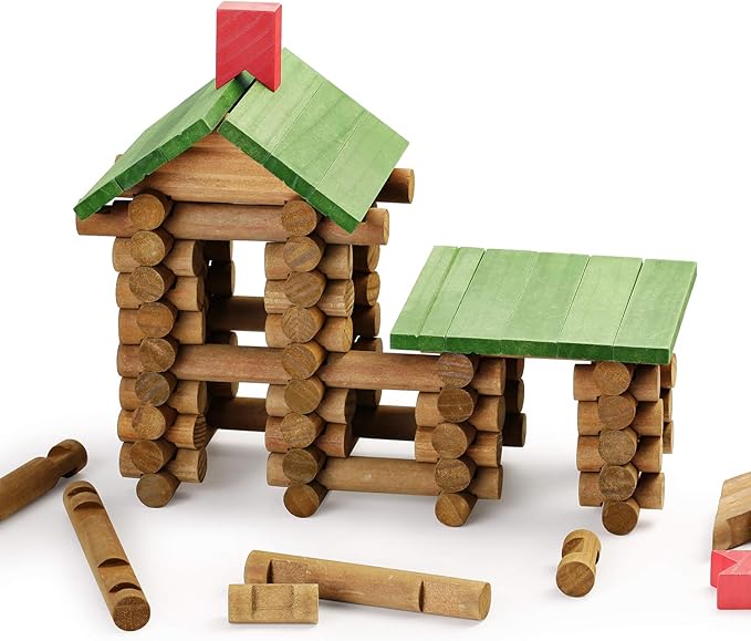 SainSmart Jr. 450 PCS Wooden Log Cabin Set Building House Toy for Toddlers, Classic STEM Construction Kit with Colorful Wood Logs Blocks for 3+ Years Old (20-338)