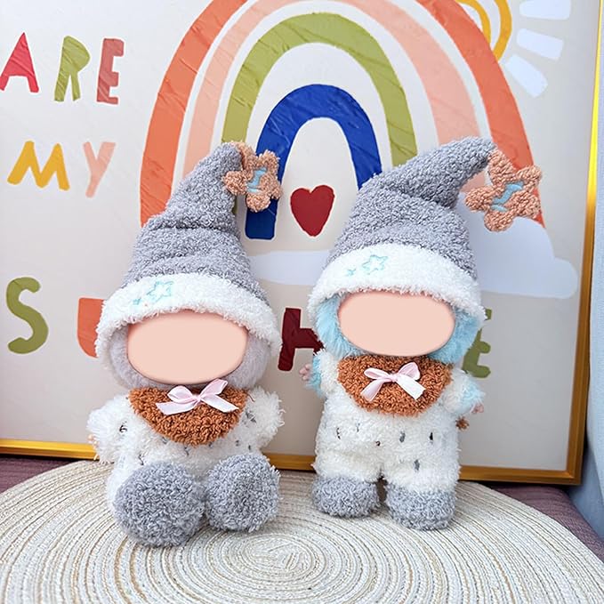 17CM Doll Clothes Set Grey Hat + White Grey Jumpsuit, Fashion Cute Dress-Up Clothes for Doll Accessories Outfit(No Doll Included)(LBB Clothes 7)
