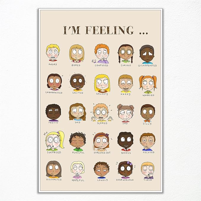 Feelings Chart Poster, Calming Corner Poster, Preschool Classroom Must Haves for Kids, Mental Health Posters, Emotions Posters for Classroom Wall, Therapist Office Wall Art 12x16in Unframed