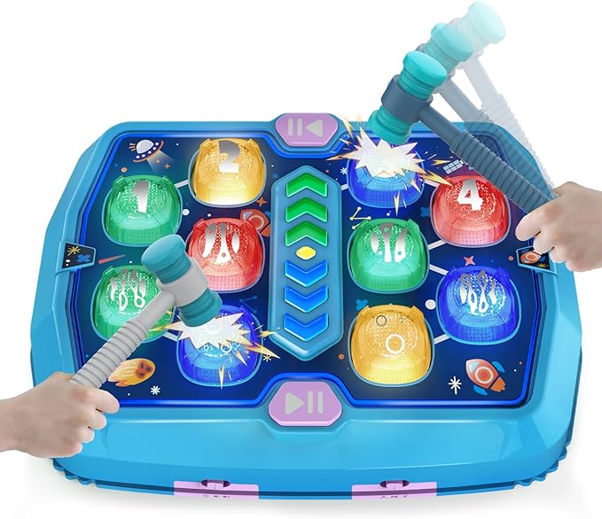 WAYKEE Whack Mole Game for Toddlers, Toys for 3 4 5 6+ Year Old Boys Girls, Interactive Toddler Boy Girl Toys with 3 Modes & 2 Hammers, Sound & Light, Birthday for 3-10 Year Old Boys Girls