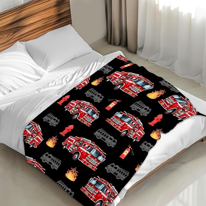 Boys Fire Truck Blankets Cute Throw Blankets Gift for Kids Adults, 50x60 Inches Lightweight Warm All Season Throw for Sofa Couch Bedroom