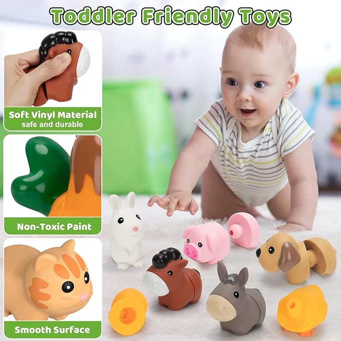 V-Opitos 10 Pack Farm Animal Matching Toys, Montessori Gifts for 1-3 Year Old Toddlers