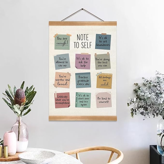 ZTGDA Note to Self Wall Art,Motivational Linen Poster with Positive Affirmations, Mental Health Wall Poster Decor for Bedroom, Office, Therapy Room or Gift for Women and Teens 12x16inch