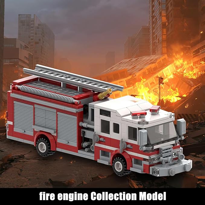 Firetruck Building Blocks Set, Small Firemech Model Kit, Fire Engine Toy Set, 422 Pcs Bedroom Decorations, Gift for Adults Christmas and Birthday.