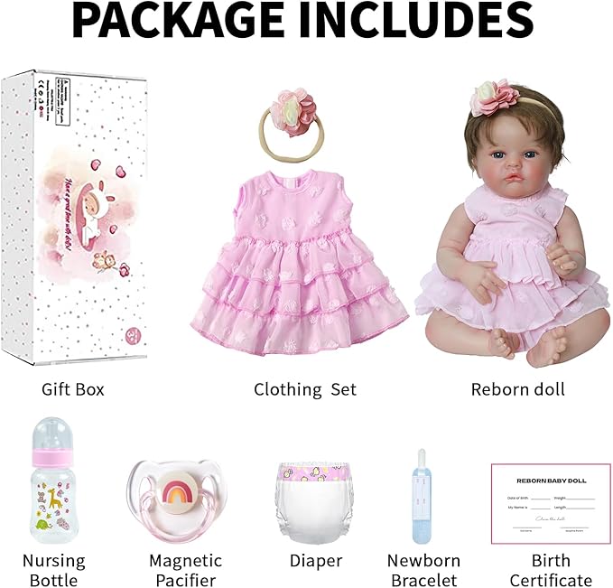 SCOM Lifelike Reborn Baby Dolls - 20 Inch Realistic-Newborn Baby Doll Girl Real Life Baby Dolls with Soft Weighted Body, Poseable Real Baby Reborn Gift Toy for 3+ Years Old Kids
