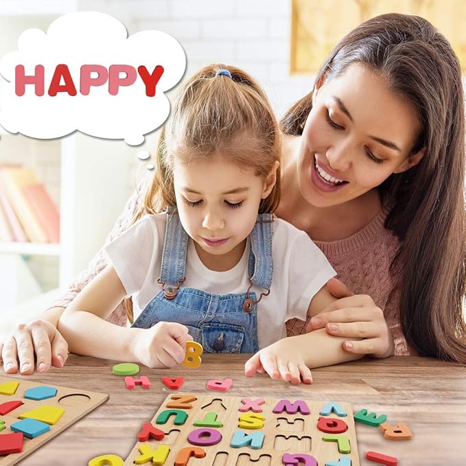 Puzzles for Toddlers,3 Pack Wooden Alphabet Number Shape ABC Name Toys for Kids 1-3 Years Old, Montessori Preschool Educational Gift Learning Letter Puzzles Toys Ages 1 2 3 4 5