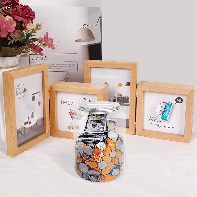 Large Clear Coin Bank Jar with Slotted Lid, 1 Gallon Plastic Money Tip Change Savings Coin Jar for Coin or Raffle Ticket, Big Clear Money Coin Tip Piggy Change Bank Box for Adults Teens