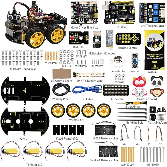 KEYESTUDIO Smart Car Robot,4WD Programmable DIY Starter Kit for Arduino for Uno R3,Electronics Programming Project/STEM Educational/Science Coding Kit for Teens Adults,15+