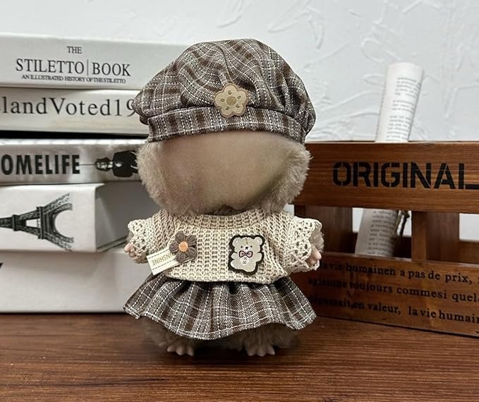 17cm Doll Clothes Set(No Doll), Hat & Overalls Set for 17cm Labubu Suit, Cute Cloth for Dress up Unique Style Dolls Outfit Stylish Clothes for Labubu (JK Skirt)