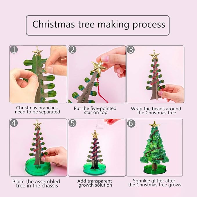 2PCS Magic Growing Christmas Tree, Crystal Christmas Tree, Green Colorful Presents Novelty Kit for Kids, Funny Educational and Party Toys DIY Christmas Decorations