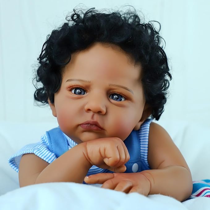 SCOM Reborn Baby Dolls Black Boy - 20 Inch Realistic African American Newborn Boy Doll Lifelike Weighted Soft Body Real Life Baby Dolls Gift for Kids Age 3