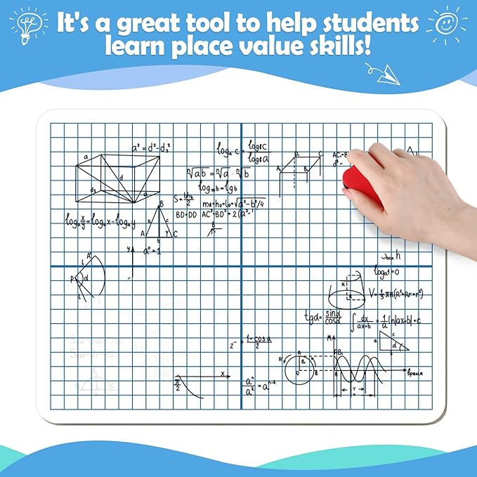 Dry Erase XY Axis Graph Whiteboard,9" x 12" Interactive Learning Coordinate Grid Double-Sided Dry Erase Board,Math Manipulatives White Board for Students,Classroom and Home,Small White Board Dry Erase