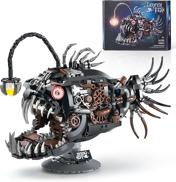 Mechanical Fish Building Sets for Adult,Deep-Sea Animal Building Display with Light,Collection Decor for Home or Office,Creative Blocks Gift for Boys Teens and Kids 8-14(1038PCS)