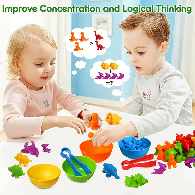 Counting Dinosaur Toys Matching Games with Sorting Bowls Sorting Toy for Toddlers Preschool Learning Activities for Math Color Sensory Montessori Fine Motor Skills for 3 4 5 Years Old Boys Girls