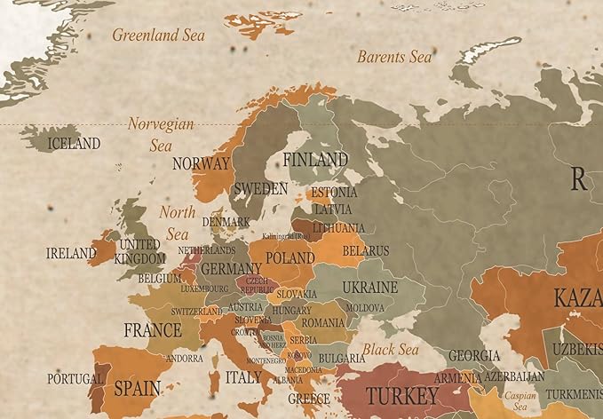 artgeist Pinboard World Map 35x24 in - Cork Board & Canvas Print Wall Art 1 pcs Memoboard with 50 Pins Noticeboard Message Board Image Picture Home Decor Travel Map k-C-0048-p-d