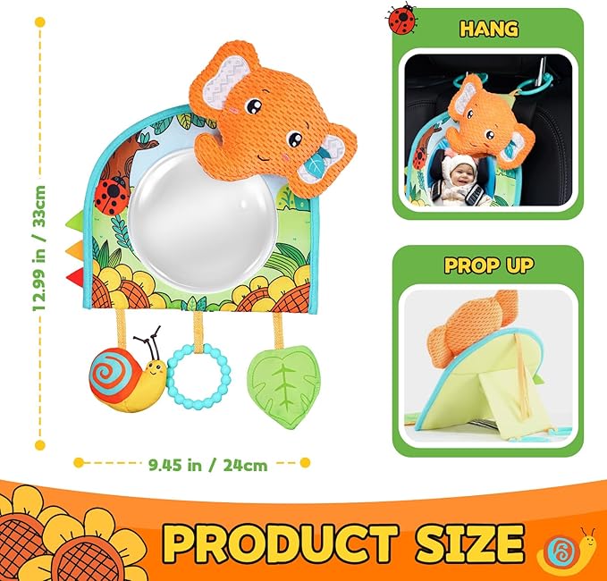 Baby Car Seat Toys - Mirror, Teether & Crinkle Paper - Rear Facing & Tummy Time - Fun Travel Toy