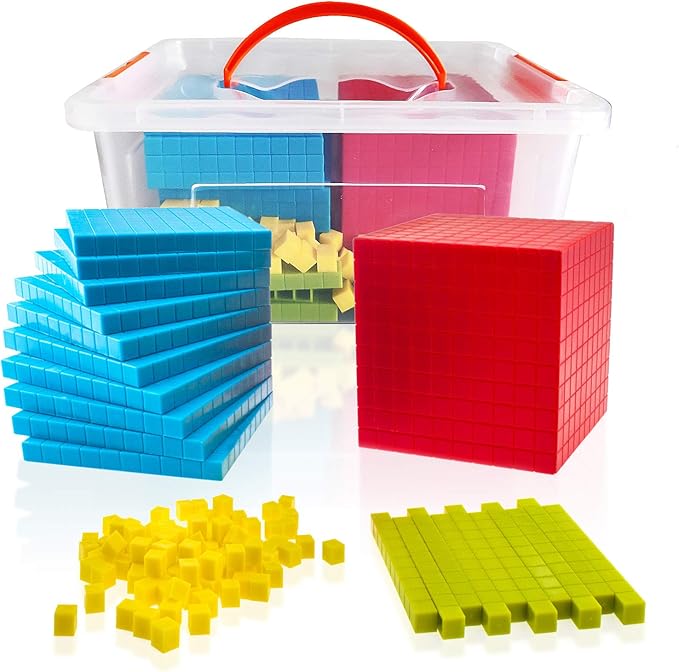 Base Ten Blocks Set - 121PCs Base 10 Set Learning Math Manipulative Teach Kids Volume, Place Value and Number Concepts for Early Counting Math in School or Home