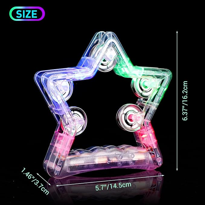 Facmogu 2 Pack Light Up Tambourines W/ 10 Metal Jingles, 3 Modes LED Flashing Musical Tambourine Handheld Percussion Instrument Glow Tambourine for Wedding Party Halloween Christmas Music Stage