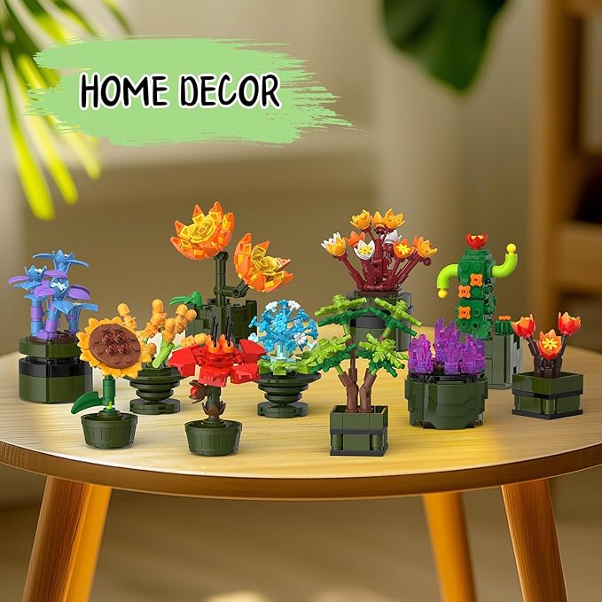 NUTCRACKER 12Pcs/Set Succulent Flower Building Set, Flower Bonsai Botanical Collection Toy Building Kit, DIY Mini Flower Model Home Decor, Easter Birthday Gift for Adult Women Girls (987 Pieces)